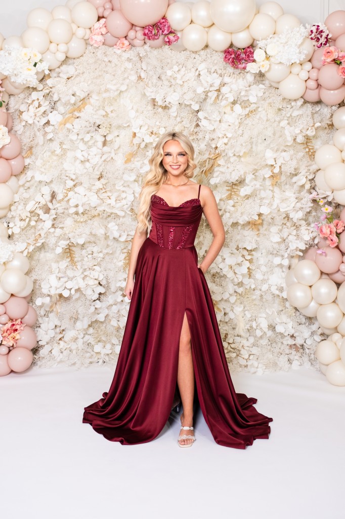 PF1218 Burgundy Prom/Evening Dress